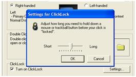 Clicklock speed dialogue box