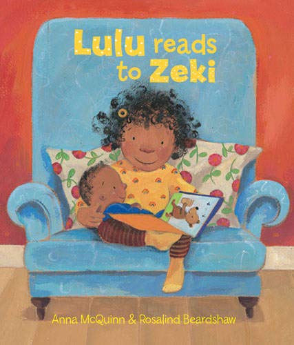 Cover of Lulu reads to Zeki - child reading to baby on a sofa