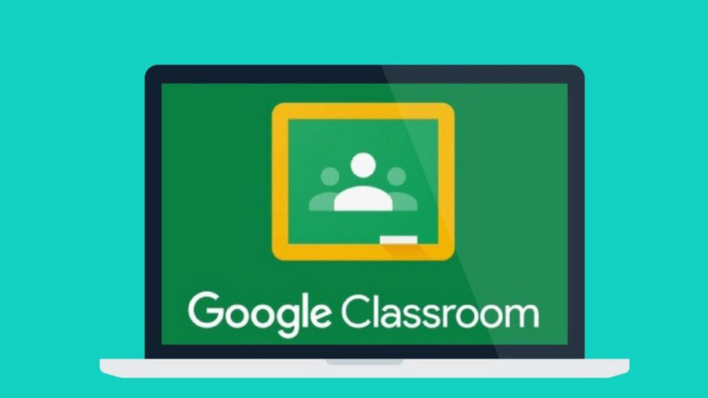 symbol of google classroom - illustration of laptop with text google classroom