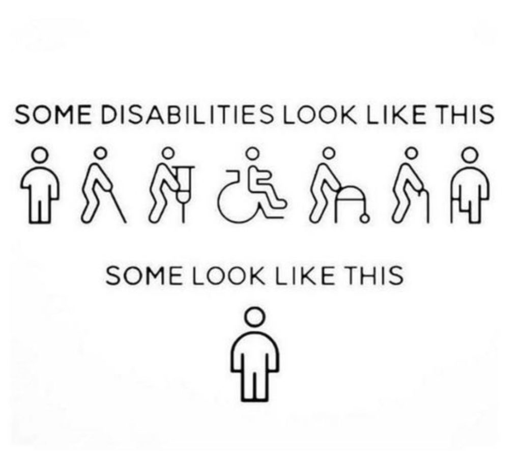 symbols of different people, text reads 'some disabilities look like this and some like this'