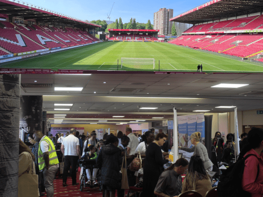 The exhibition space at the Charlton Athletic Football Club was very busy with visitors