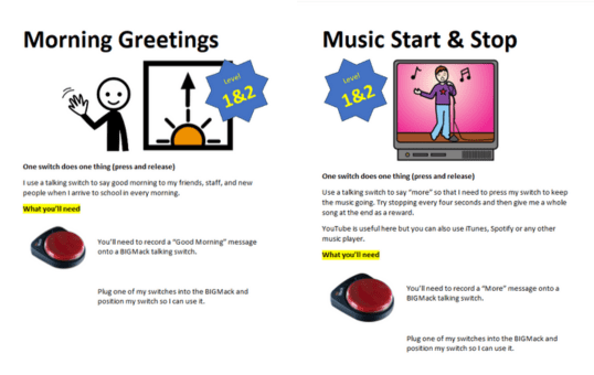 Morning Greetings and Music Start & Stop in Developing Switch Skills activity book