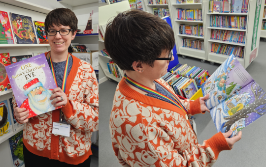 Charlton Park Academy Librarian Caroline reading One Snowy Christmas Eve