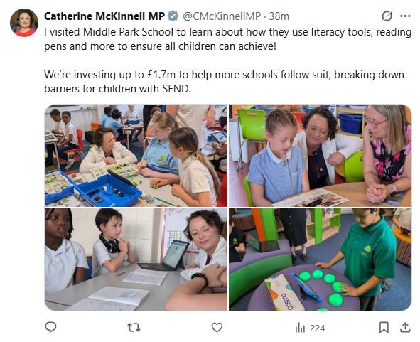 Catherine McKinnell MP's post from X about her visit to Middle Park School on 26 June 2025 Catherine McKinnell MP's post from X about her visit to Middle Park School on 26 June 2025