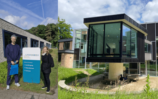 Kathryn and Beranger arriving at Lichtenbeek school and on the right Prisma College