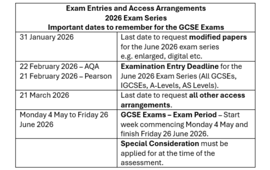 Exam Entries and Access Arrangements for the 2206 Exam Series - Important dates to remember for the GCSE Exams Exam Entries and Access Arrangements for the 2206 Exam Series - Important dates to remember for the GCSE Exams