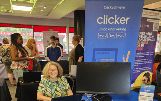 Katie at the Crick Software display Katie at the Crick Software display