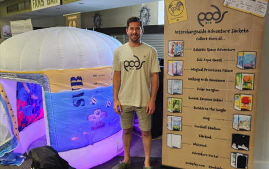 Alex at the pods display Alex at the pods display