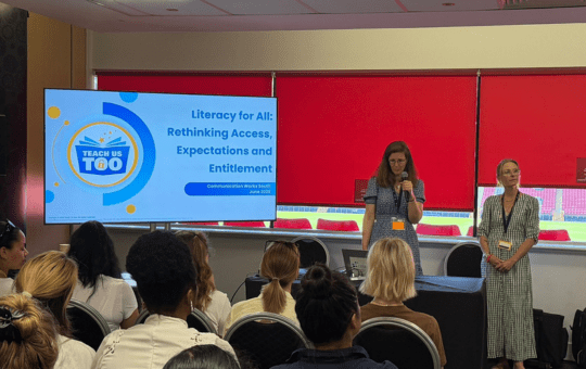 Chantal Bryan and Sarah Giles from Teach Us Too presenting Literacy for All