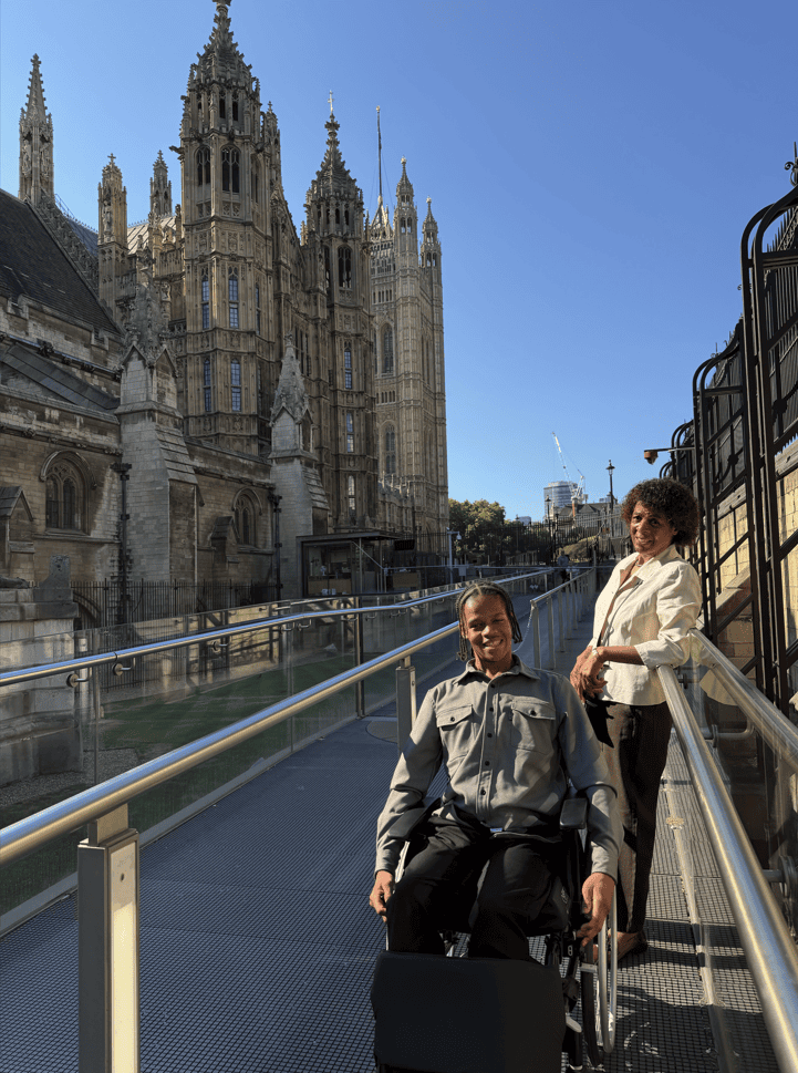 Khamani Edwards, Student Voice Lead with his Nan at Parliament