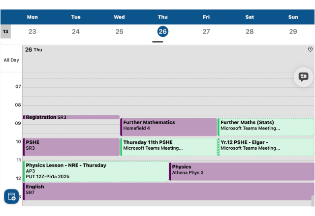 Microsoft Teams Calendar showing Ananya's lessons Microsoft Teams Calendar showing Ananya's lessons